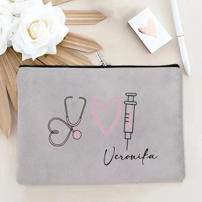 Stethoscope Nurse Custom Name Canvas Bag Organizer Travel Storage Medicine Bags Perfume Lipstick Pouch Personalized Gift Nurses