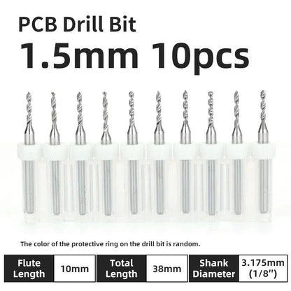 Broca PCB 10pcs Conjunto de Brocas Micro Diâmetro de Aço Tungstênio 1/8" Cabo Fixo Mini Broca CNC 0.1-3.175mm