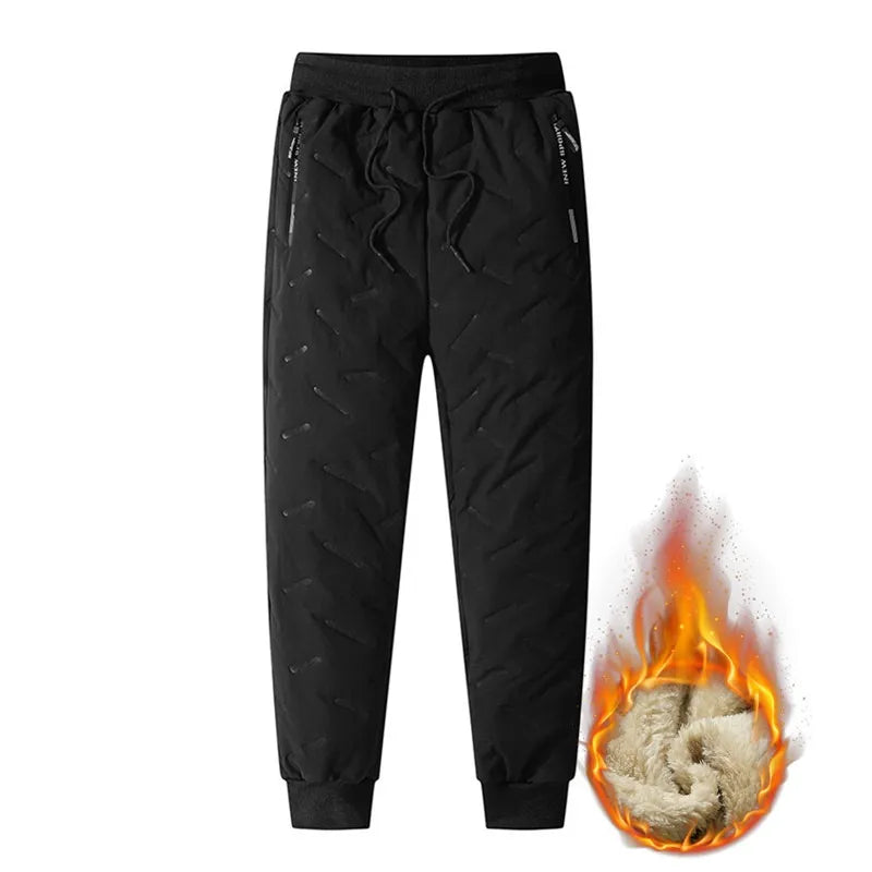 Calça Moletom Masculina de Inverno de Pelúcia Grossa com Lã de Cordeiro, Calça Térmica Casual, Calça de Algodão Quente, Impermeável e à Prova de Vento