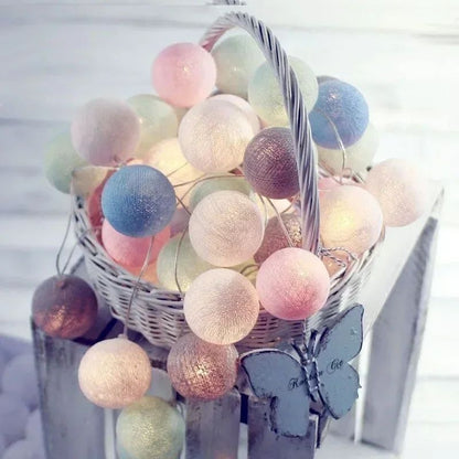 10/20LED Cotton Balls String Lights Battery Powered Fairy Garland Lighting Strings Holiday Wedding Party Decoration Birthday