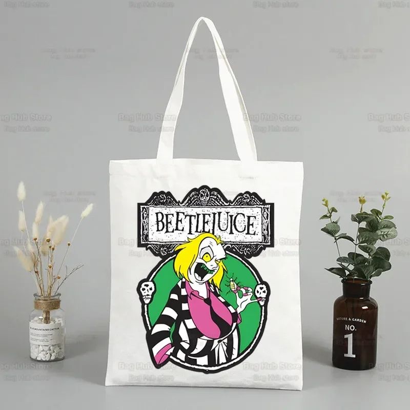 Beetlejuice Horror Gift Shopping Bag Print Original Design White Unisex Fashion Travel Canvas Bags
