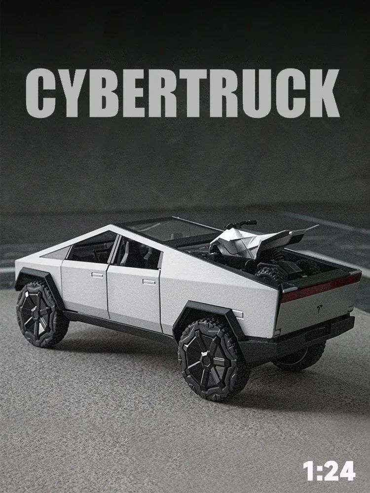Alloy Model Carro 1:24 Diecast Miniatura Metal Picape Veículo Presente de Aniversário para Crianças Colecionáveis Van Caminhão Tesla Cybertruck Brinquedo para Meninos