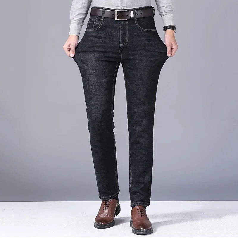 Calça Jeans Masculina de Marca de Luxo Stretch Reta Casual Slim Fit Jeans Masculino Design Clássico de Negócios Calça Tamanho Grande