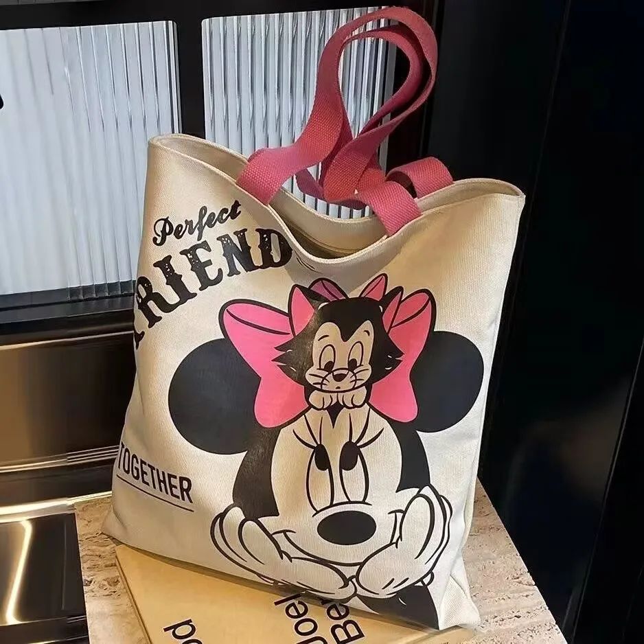Mickey and Minnie Cartoon Creative Printed Pattern Handbag Large Capacity Fashion Canvas Shoulder Bag Female Mommy Bag