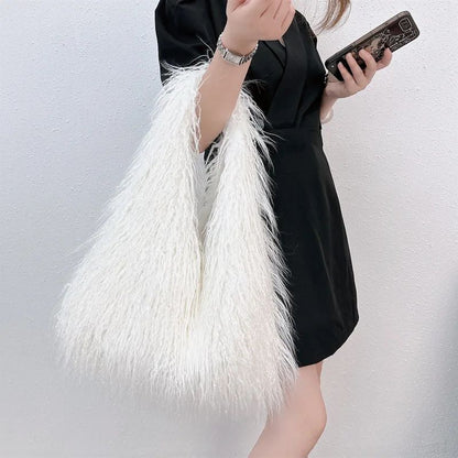 2025 NOVAS Bolsas de Ombro Pelúcia Lã Femininas Y2k Hot Girls Bolsa Saco com Cordão de Pele Sintética Moda Feminina Bolsas de Mão Peludas Tote