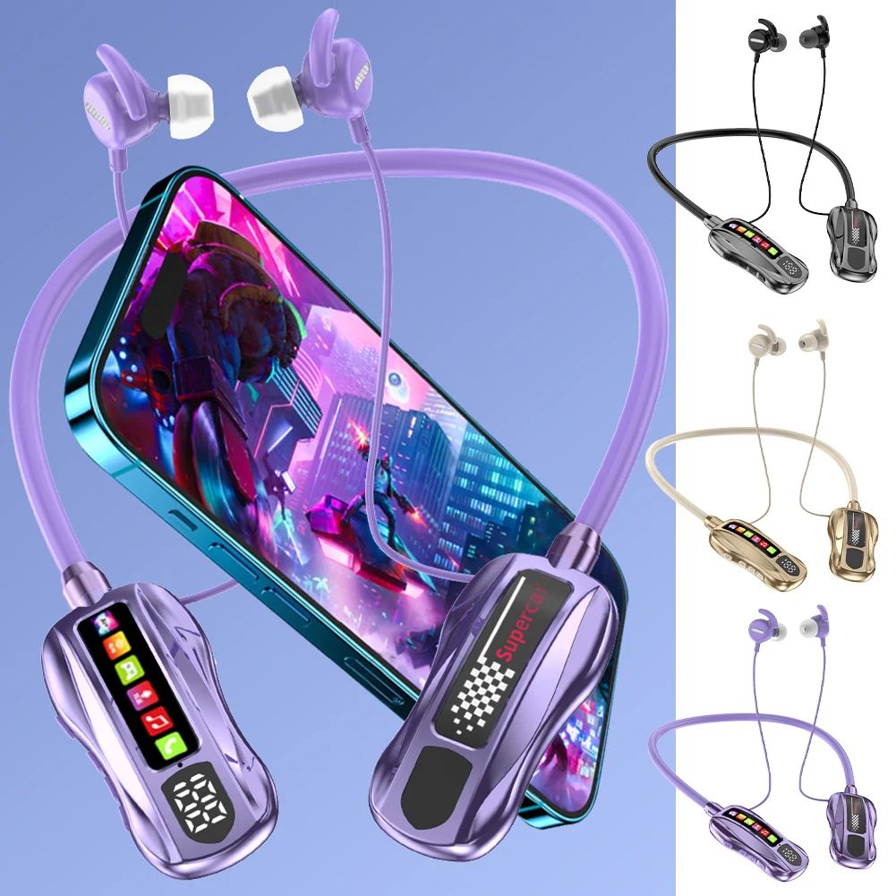Wireless Headphones Bluetooth 5.4 Earphone HiFi Stereo Outdoor Sports Headset with Mic LED Display Neckband Earphones Earbuds