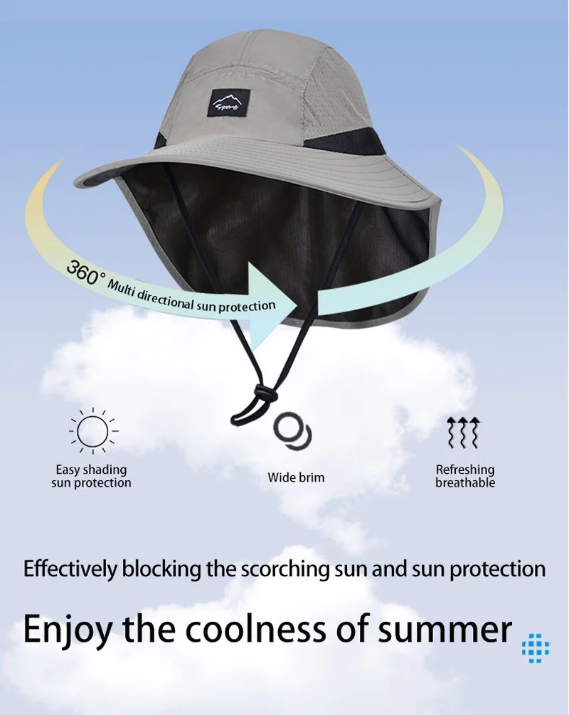 Summer MEN Shawl Fisherman Hat Quick Drying Breathable Sunshade Hat Outdoor Sun Protection Fishing Hat