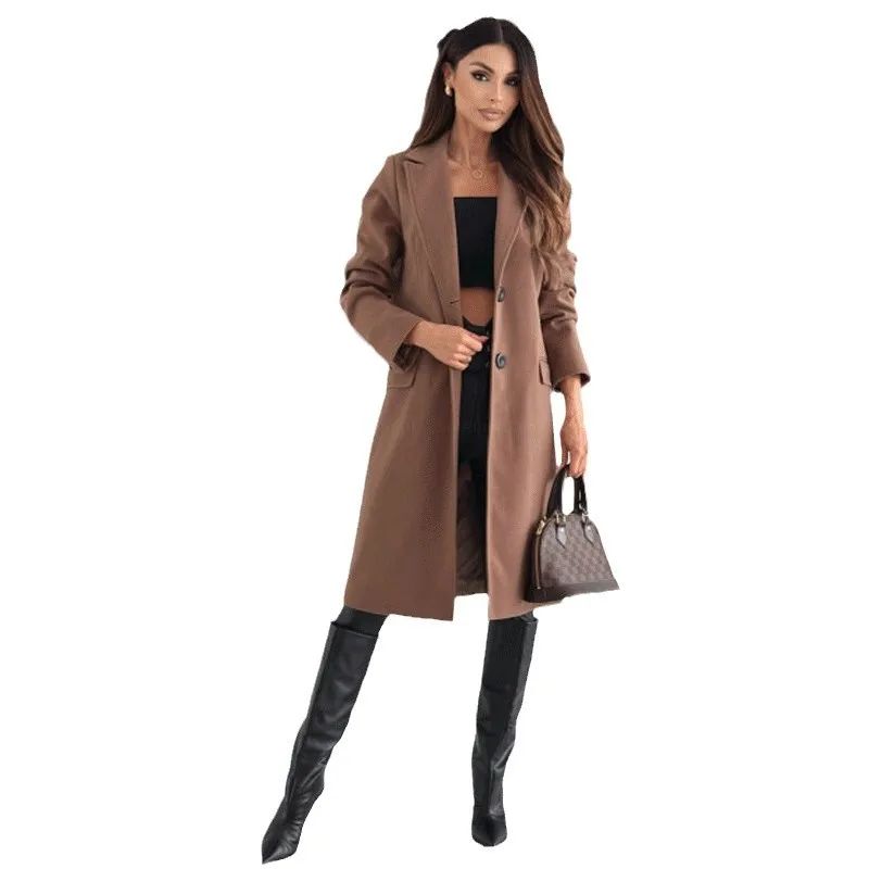 Hot Sale Of The Season Autumn Winter Simple Long Sleeve Solid Color Single Button Woolen Coat Women's Fashionable Elegant Outerw