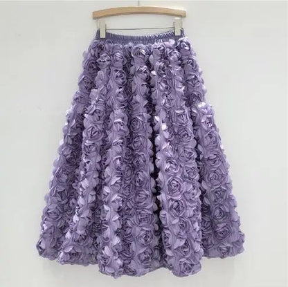 3D Flowers Women Skirts Autumn Winter Solid A-line Vintage Faldas Mujer Korean Fashion Hyperbole Elegant Long Skirt JJ1746