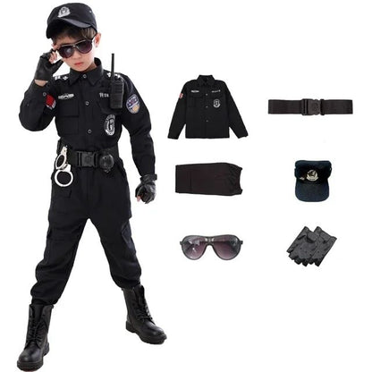 Swat Children Halloween Police Officer Cosplay Costumes Kids Carnival Police Uniform 110-160Cm Boys Army Police Officers Soldier
