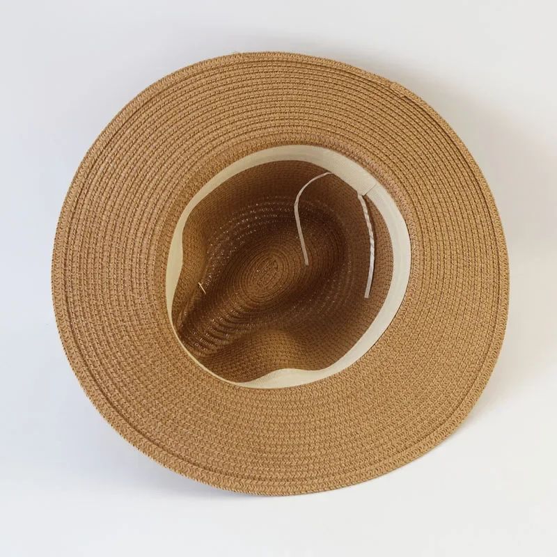 Chapéu de Sol de Verão Grande Proteção Solar Chapéus Femininos de Praia de Palha da Moda Chapéu Panamá de Grama de Luxo Feminino 60cm para Cabeça Grande