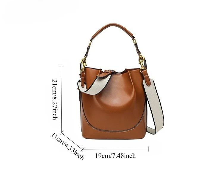 2025 Women's Large Capacity Bucket Bag with Wide Shoulder Strap Single Shoulder Handbag Drawstring Handheld Crossbody Bag