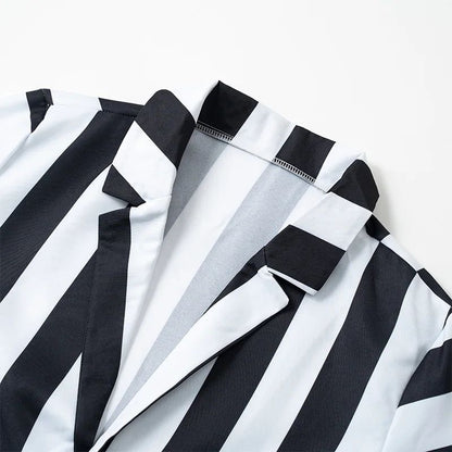 Miccosts Adult Kids Black and White Vertical Stripes Jacket Suit With Tie Halloween Infernal Master Cosplay Costume For Boy Men