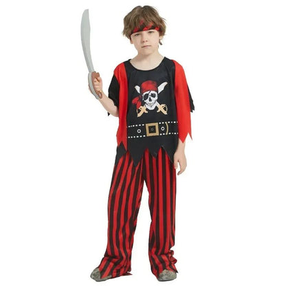 Boys Pirate Skull Dress Up Clothes Kids Printed Striped T-Shirt Pants Partywear Captain Jack Adventure Pirate Toys Gifts