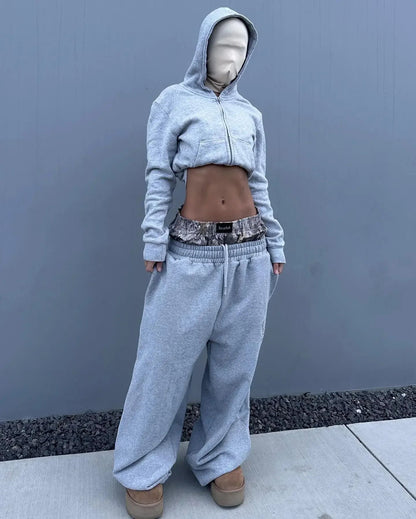 Y2K pants vintage Harajuku double Embroidered waist Sweatpants Men Wome Hip Hop Casual High waisted Wide Leg Pants Streetwear