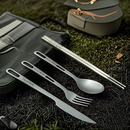 ortable Pure Titanium Tableware Set Lightweight Ti Camping Utility Cutlery with Carrying Bag for Traveling Picnic Hiking