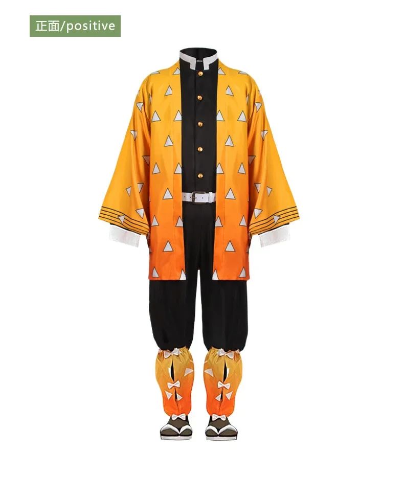 Anime Demon Moordenaar Kimetsu No Yaiba Agatsuma Zenitsu Cosplay  tuum Pruik Vrouwen Kimono Uniform Halloween Kerstfeest Kleding