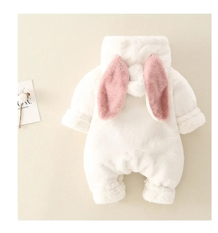 Baby Rompers Winter Warm Coral Fleece Newborn Baby Girl Clothes Cartoon Rabbit Coats Infant Jumpsuit Animal Overalls Pajamas