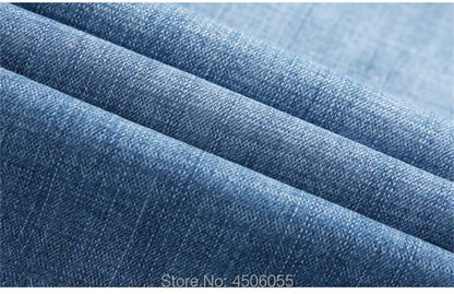 Summer Shorts Calf Length Trousers Plus Size 48 42 Men Denim Elastic Stretched Thin Jean Oversized Classic Straight Streetwear