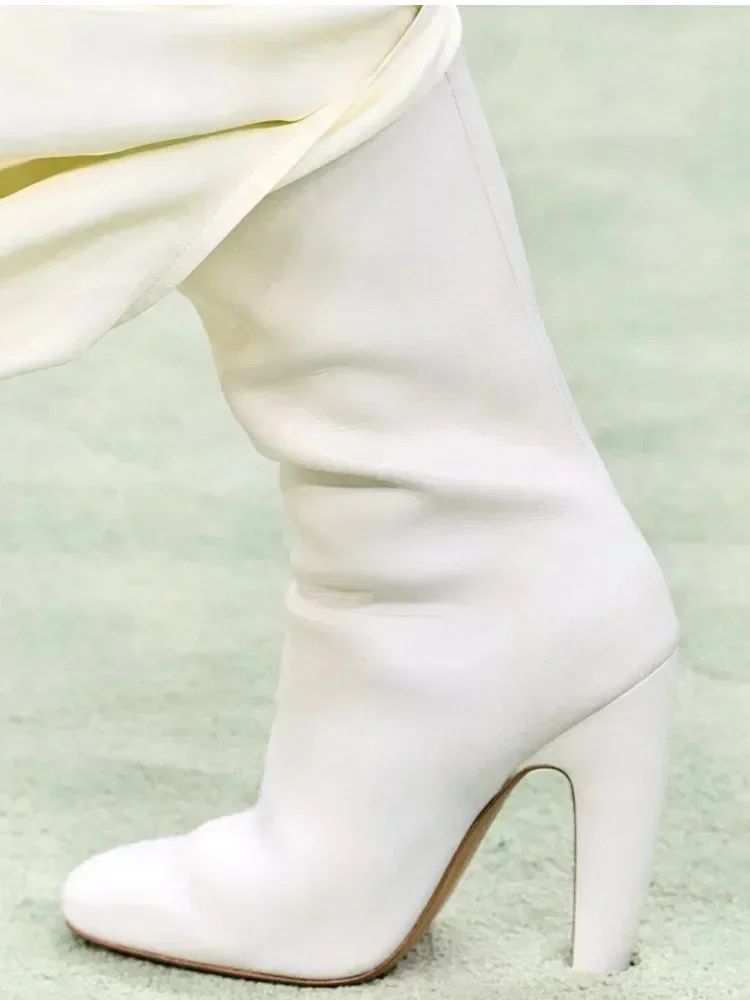 2025 Women's New Winter Coarse High Heels Knee Boots European and American Sexy Square Head Side Zipper Fashion Large Boots