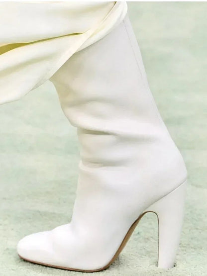 2025 Women's New Winter Coarse High Heels Knee Boots European and American Sexy Square Head Side Zipper Fashion Large Boots