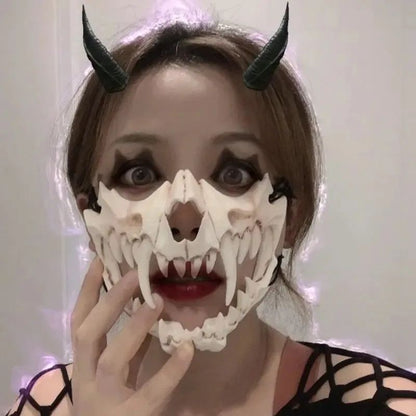 Party Skull Mask Long Teeth Demon Skeleton Half Face Mask Wolf Dragon Tiger Houjuu Nue Mask Cosplay Halloween Costume Props