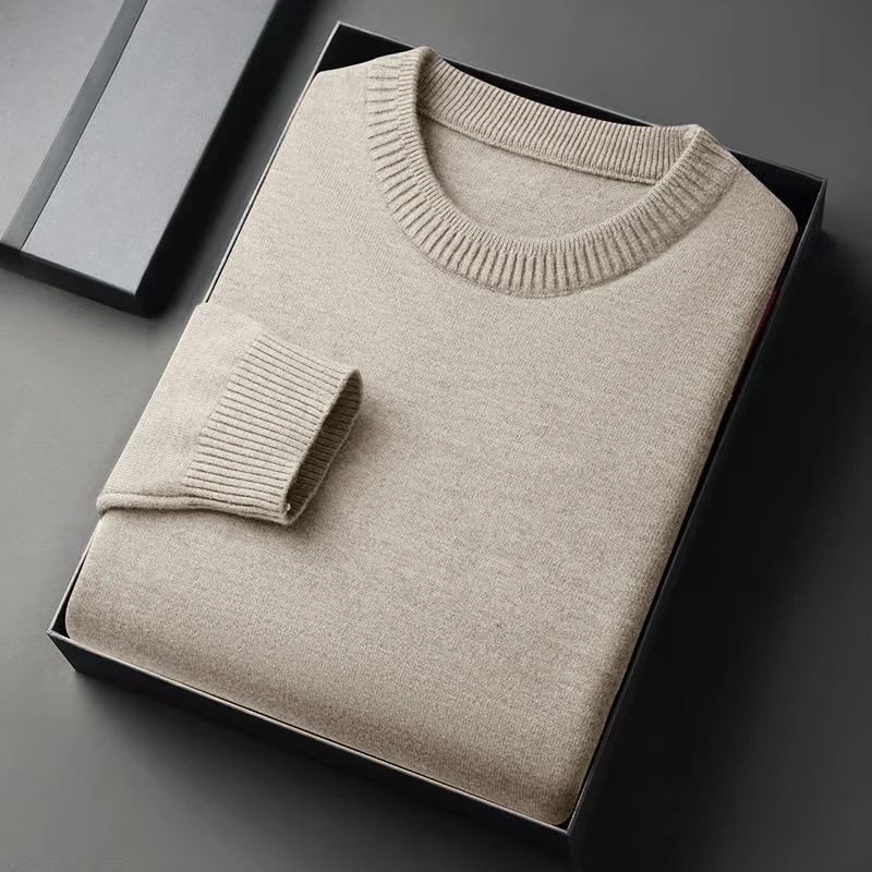 Autumn New Men's Round Neck Pullover Long Sleeved Knitted Sweater Retro Lightweight Sports Shirt Soild Color Casual Jacket