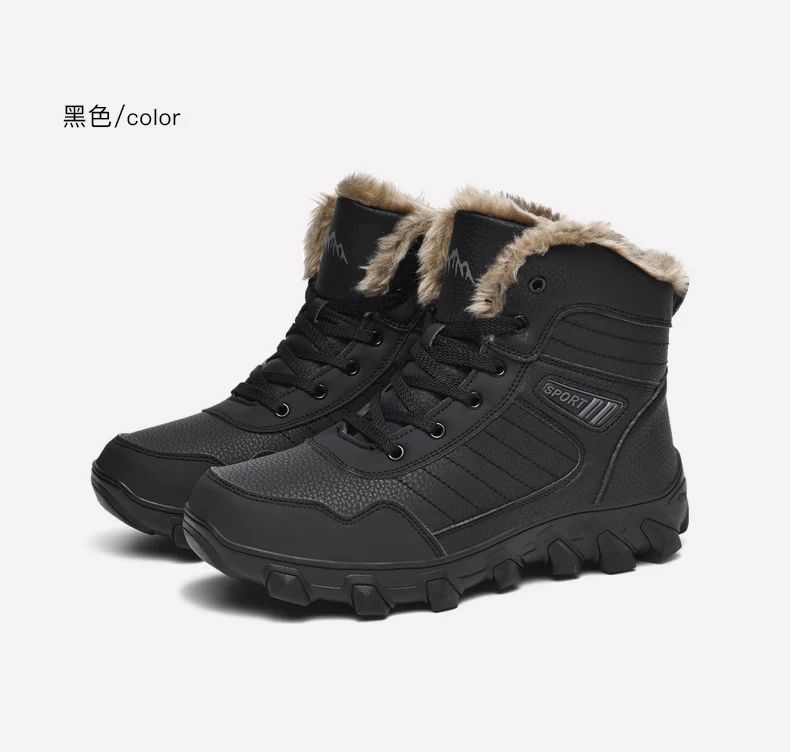 Calçados Masculinos 2025 Novas botas de inverno masculinas Pantufas Quentes Impermeáveis Antiderrapantes Tênis de pelúcia Botas de couro Masculinas Tamanho Plus 48