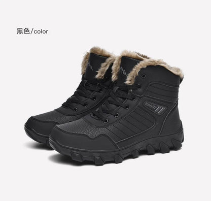 Calçados Masculinos 2025 Novas botas de inverno masculinas Pantufas Quentes Impermeáveis Antiderrapantes Tênis de pelúcia Botas de couro Masculinas Tamanho Plus 48