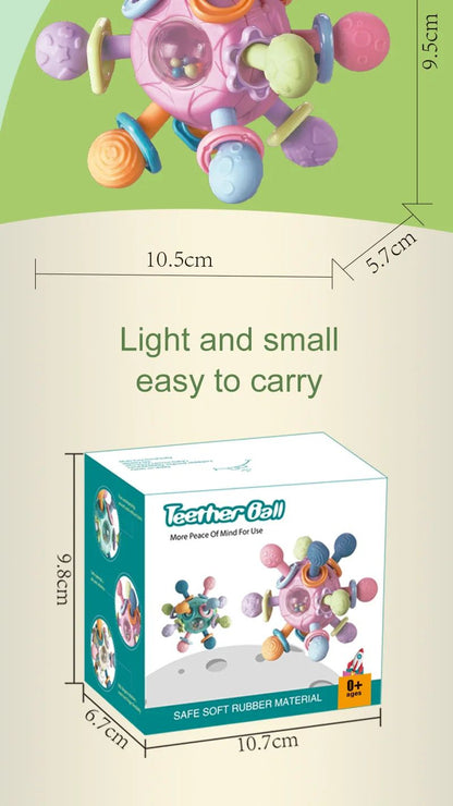 Silicone Teether Baby Toys 0 12 Months Rotating Rattle Ball Grasping Activity Baby Development Toy Baby Sensory Toys for Babies