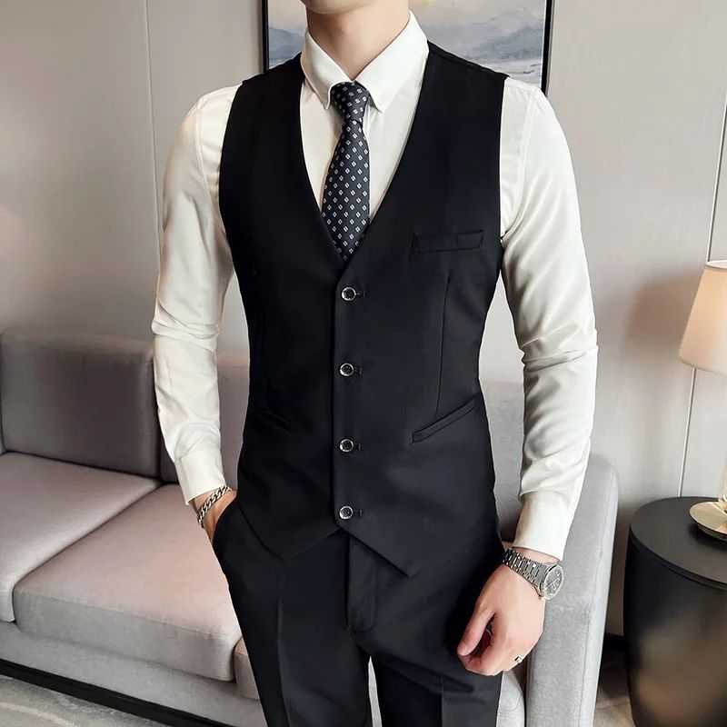 LIBIELIY High Quality Fashion Business Casual (suit + Vest + Trousers) British Style European And American Wedding Dress Three-p