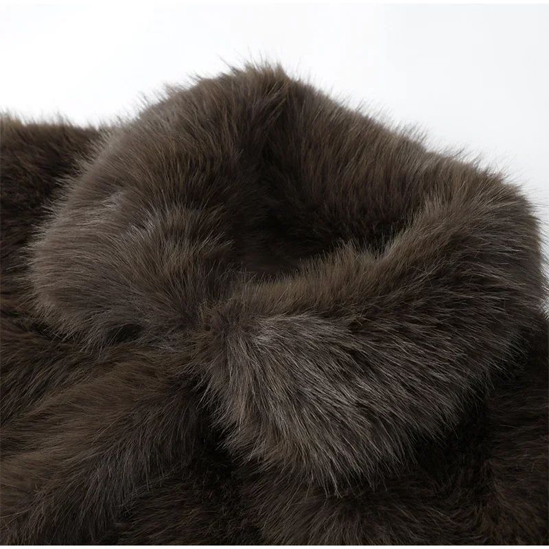 Lady Faux Fur Short Coat Women Lapel Hidden Button Full Sleeve Loose Warm Outwear 2025 New Winter Office Commute Overcoat New