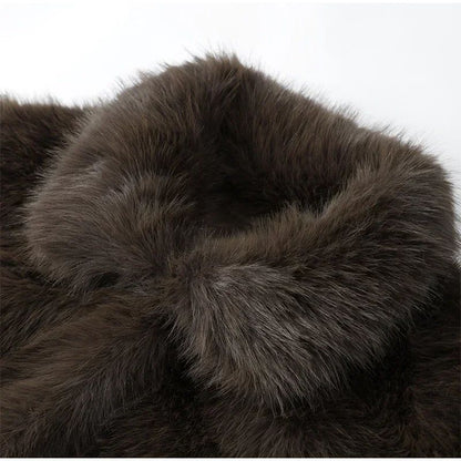 Lady Faux Fur Short Coat Women Lapel Hidden Button Full Sleeve Loose Warm Outwear 2025 New Winter Office Commute Overcoat New