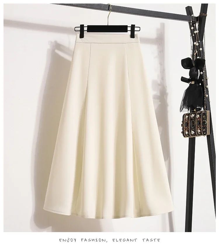 Ladies' Summer High Waist Plus Size Skirts 2026 Mid To Long Flowing Suit Skirt New Style Casual Solid Color A-line Skirt