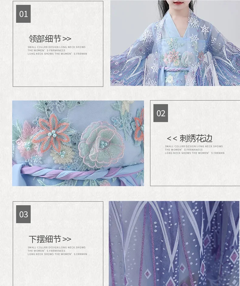 Fashion Girls Dresses Casual Outfit Long Sleeve Hanfu Girl Summer Children Clothes Princess Dress Baby Vestido Kids Tang Costume