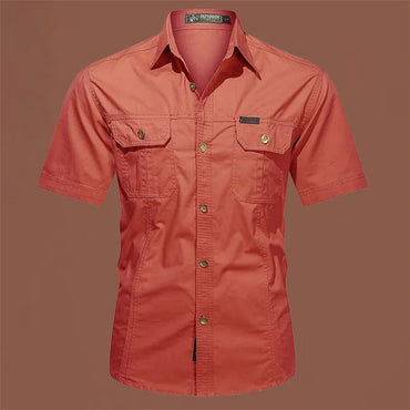 Summer Quick Dry Short Sleeve Mens Army Fan Tactical Shirts Male Solid Thin Lapel Cargo Shirt Tops Outdoor Hiking Military Shirt