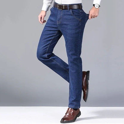 Calça Jeans Masculina de Marca de Luxo Stretch Reta Casual Slim Fit Jeans Masculino Design Clássico de Negócios Calça Tamanho Grande