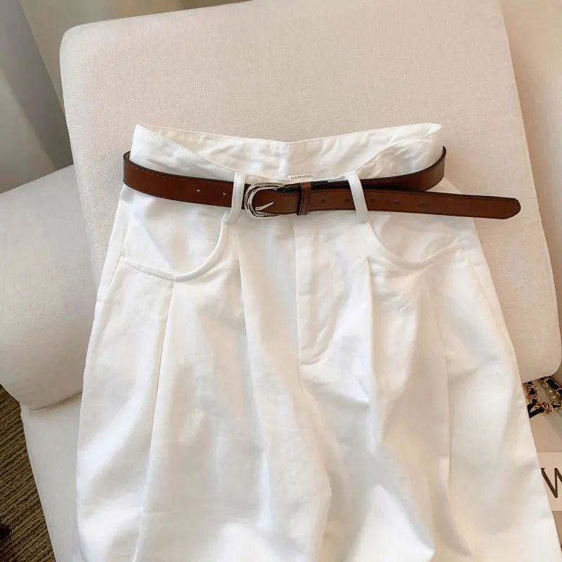 White Wide Leg Jeans High Waist Casual Loose Women's Denim Pants Folded Design Versatile plus Size Floor-Length Trousers