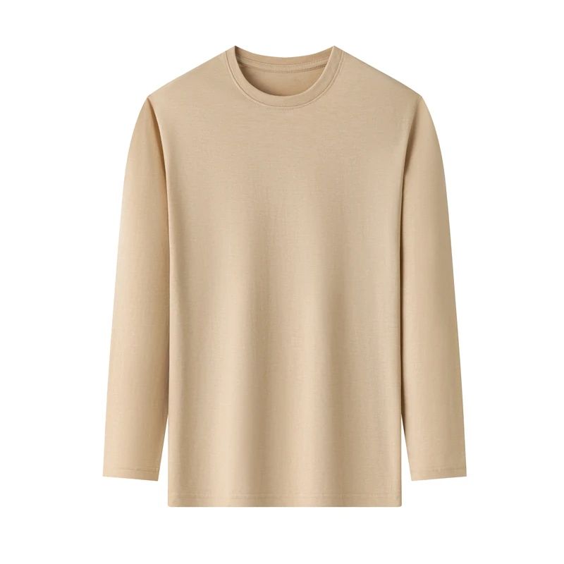 Men's Solid Color round Neck Long Sleeve T-Shirt Cotton Summer Comfortable Breathable Casual Top in Various Colors