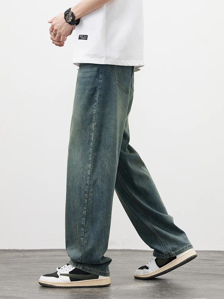 2025 Primavera Outono Novas Calças Jeans Masculinas Retas Vintage Casuais Masculinas de Alta Qualidade Estilo Coreano Baggy Calças Jeans de Perna Larga