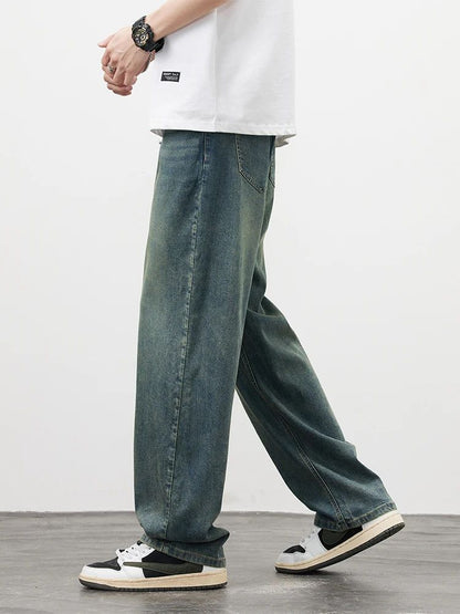 2025 Primavera Outono Novas Calças Jeans Masculinas Retas Vintage Casuais Masculinas de Alta Qualidade Estilo Coreano Baggy Calças Jeans de Perna Larga