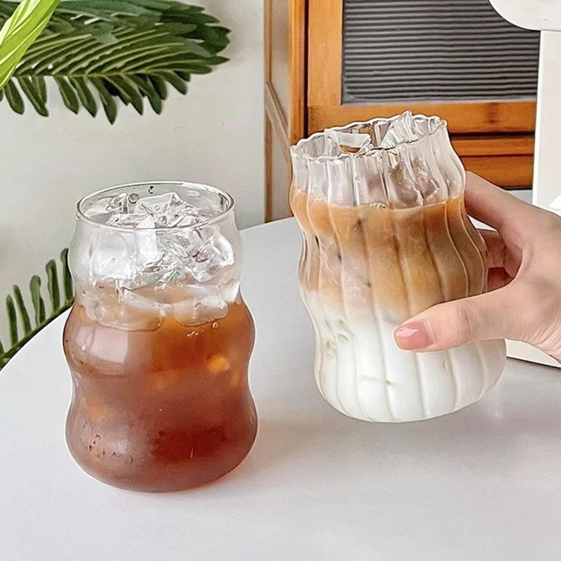 Copo de Vidro Resistente ao Calor, Tumbler, Transparente, para Chá, Suco, Leite, Caneca de Café, Copos de Água para Casa, Caneca Listrada 410/530ml