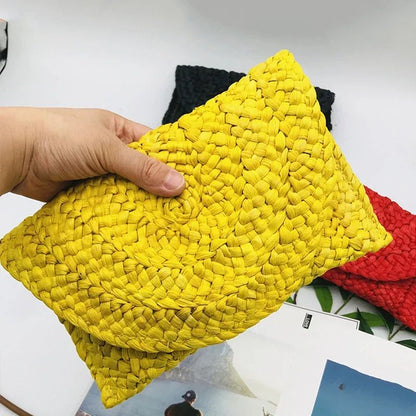 Fashionable Corn Husk Straw Bags Hand-woven Women Clutch Envelope Handbag Long Purse for Female Summer Beach Bag Bolsa 2024