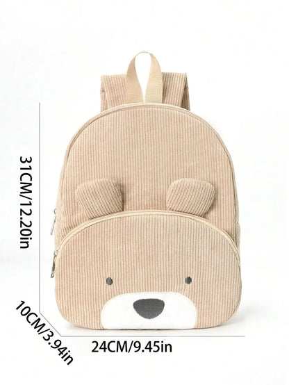 Cute Cartoon Bear Embroidered Corduroy Children's Backpack Suitable for Boys and Girls Kindergarten Elementary School Gifts