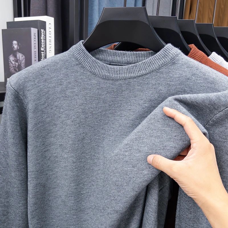 2025 New Men's Casual Sweater Round Neck Long Sleeve Knitted Sweater Diamond Pattern Fashion Versatile Top