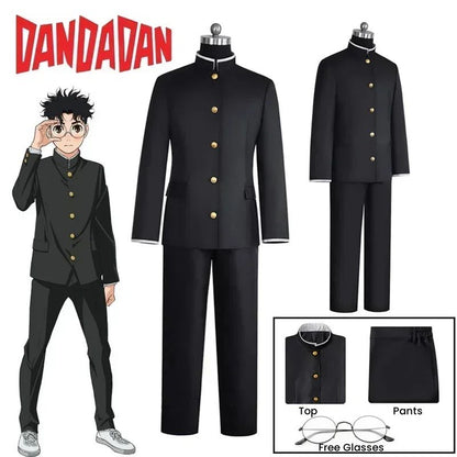 Anime Dandadan Ken Takakura Cosplay Costume Okarun School Uniform Black Jacket Gakuran Outfit Glasses Halloween Unisex Costume