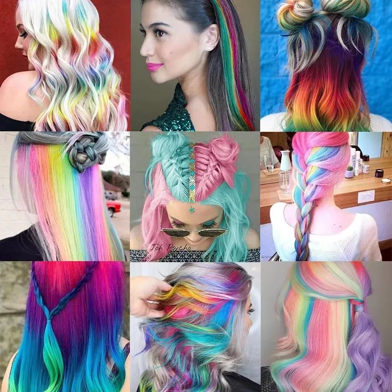 Colored Highlight 22 Inch Synthetic Hair Extensions Rainbow Long Straight Hairpieces for Women Kids Girls Purple Pink Blue