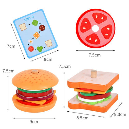 Wooden Burger Sandwich Stacking Toys For Toddler Kids Preschool Learning Educational Toys Pretend Play Food Kitchen Toys Gifts