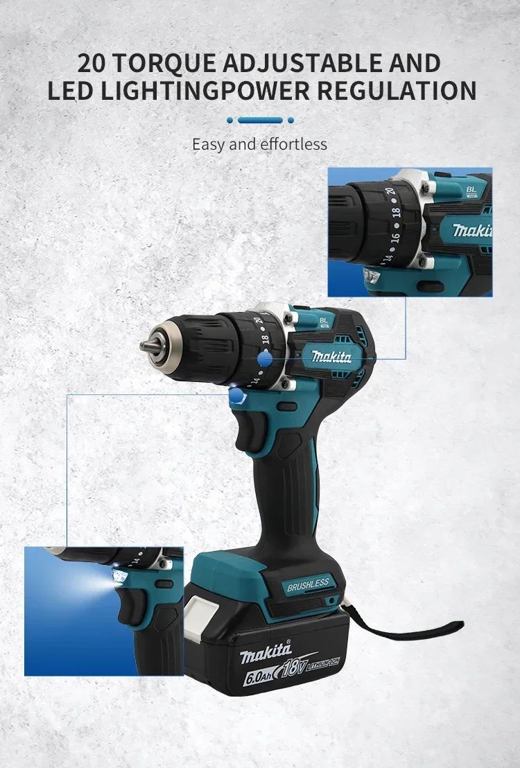 Parafusadeira/Furadeira sem fio Makita DDF487 18V 10mm 410W Potência Máxima Parafusadeira Elétrica Recarregável para Casa/Oficina (Sem Bateria)