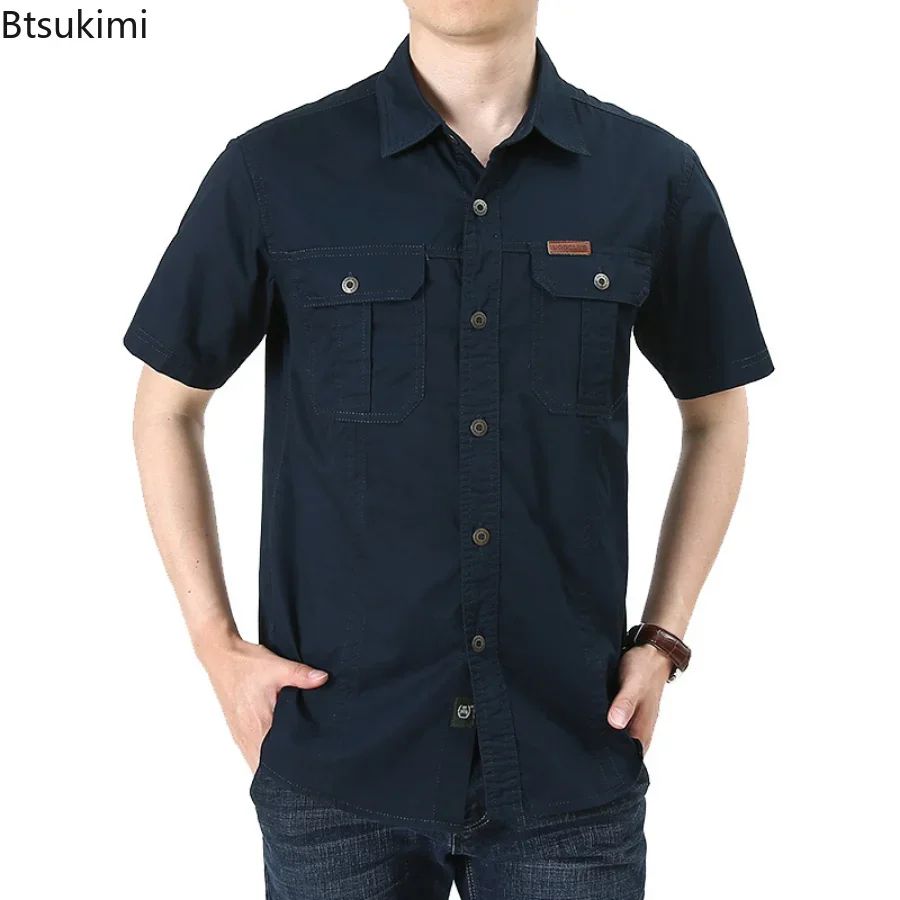 2025 Summer Men Oversized Shirts Casual Loose Breathable Fashion Cotton Shirts Male Work Cargo Shirts Blouses Men Clothing 5XL